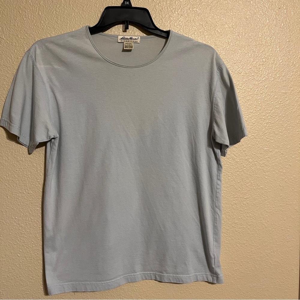 Eddie Bauer Women’s L Vintage Soft Blue/Light Gray Short Sleeve Crew Neck Top